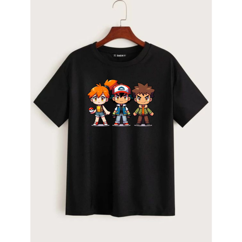Camiseta Pokémon Adulto e Infantil  Misty, Ash, Brock Anime Mangá Camisa Premium Algodão Masculina Feminina Unissex