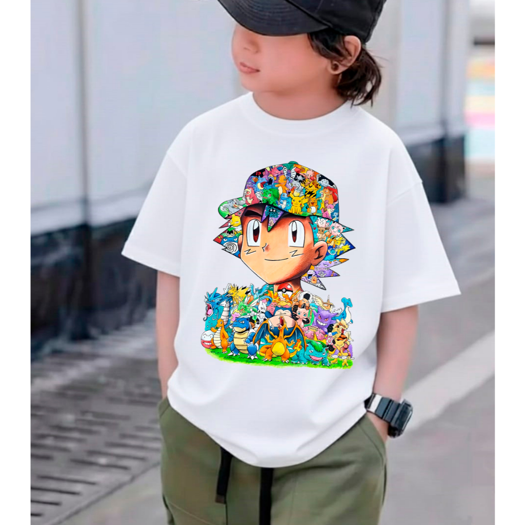 Camiseta Infantil Ash Pokémon Estampada 100% Algodão Confortável Anime Geek Unissex Casual Presente Premium