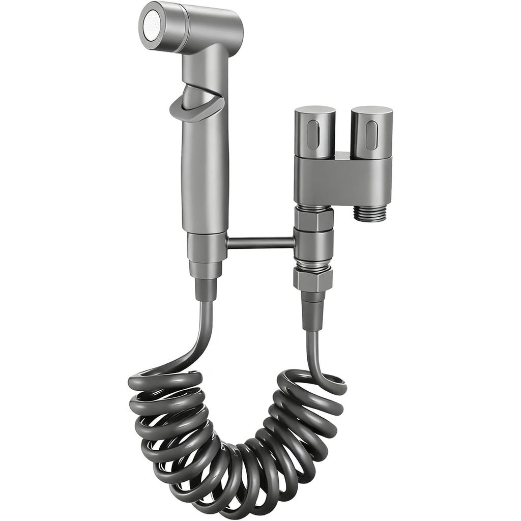Generic Toilet Faucet Splitter 2-Way Double Faucet Adapter, 1-in-2-Out Dual Control Valve Handheld Bidet Sprayer, Stainl