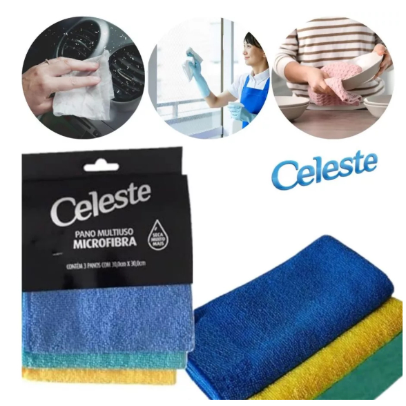 Cojunto 3 Pano de Limpeza Microfibra 30cm×30cm Multifuncional greater water absorption Dia a Dia