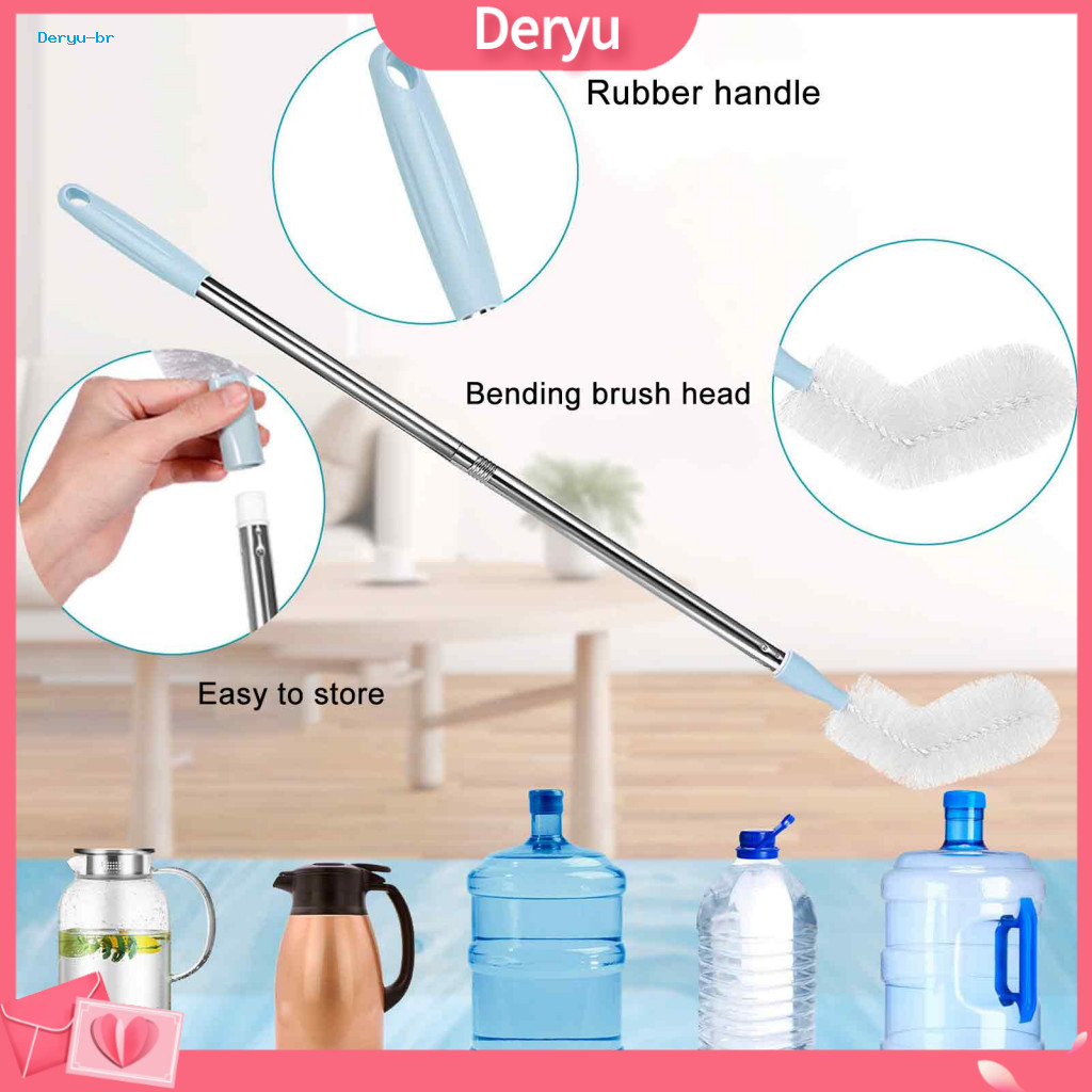 Water Bucket Brush Curved Head Scrubber for Narrow Mouth Jugs Extra Long Stainless Steel with Flexible High-density Bris