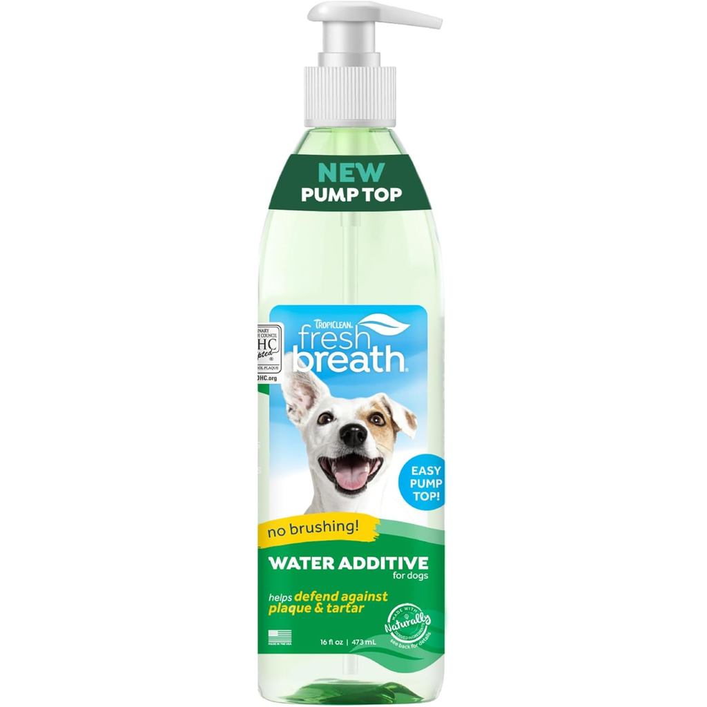 TropiClean Fresh Breath Water Additive for Dogs | Dog Breath Freshener & Teeth Cleaning Solution | No Toothpaste or Toot