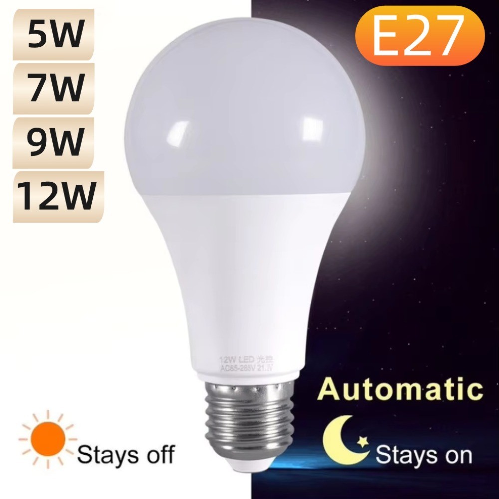 AC85-265V LED Dusk To Dawn Sensor Lâmpada E27 12W 9W 7W 5W Luz Noturna Diurna Auto ON OFF Pátio Varanda Inteligente Para