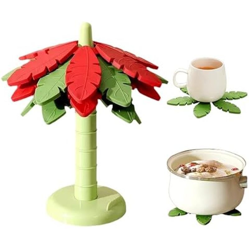 rs (Set of 4) BPA Free, Non-Slip Kitchen Trivet Mats, Elegant Christmas Design for Countertops & Dining Tables Green
