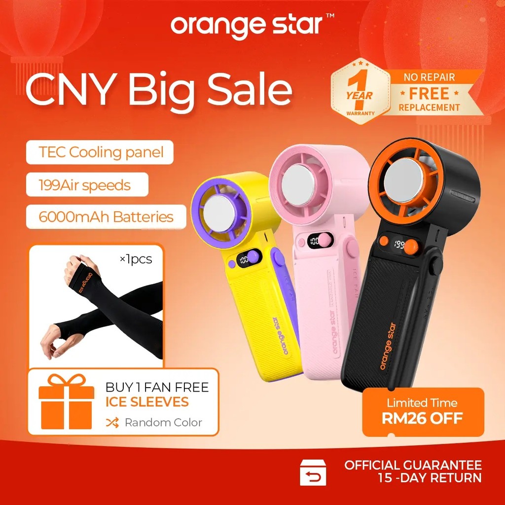 OrangeStar 199 Speeds Mini Fan Strong Wind USB Rechargeable Handheld Fan with LED Display Portable Hanging Adjustable Co