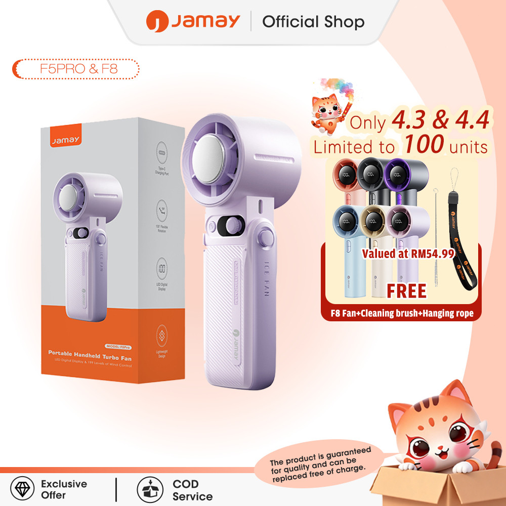 Ventilador Portátil JAMAY Turbo Fan de Alta Velocidade, Mini Ventilador de Mão Dobrável, 199 Níveis, Display LED, 30H, 8
