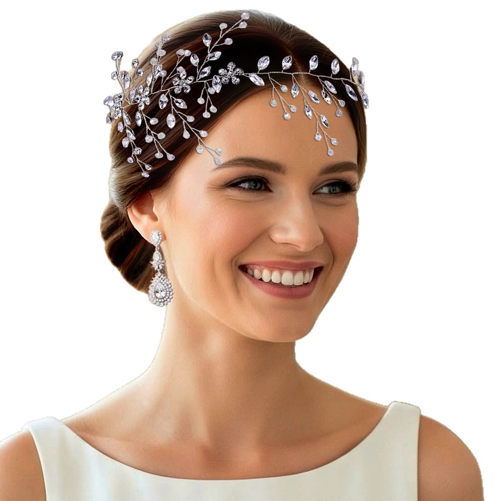 Floral‑Style Beaded Rhinestone Headband, Bridal Hair Accessory for Wedding Banquet and Formal Occasion