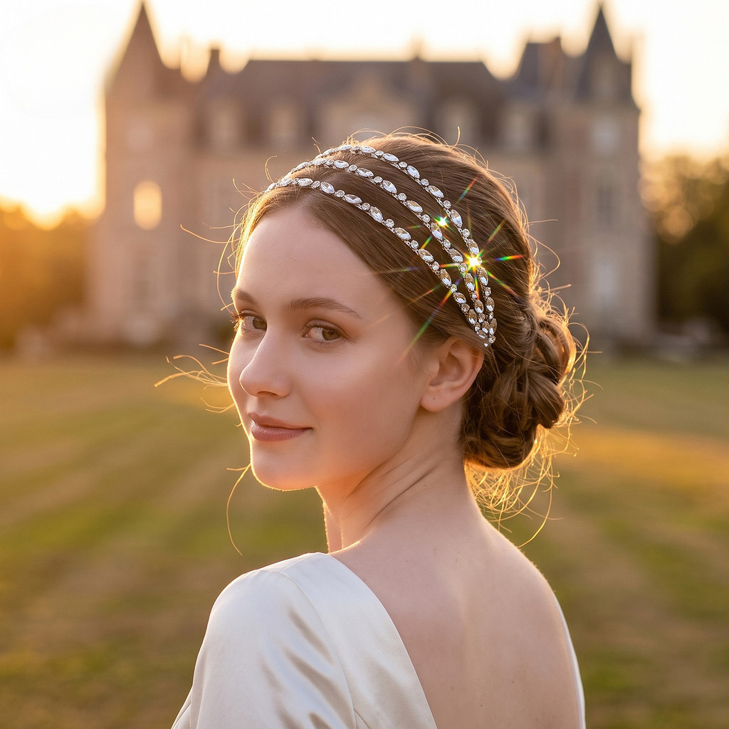 Three‑Row Multi‑Layer Rhinestone Headband, Bridal Hair Accessory for Wedding Banquet and Formal Party
