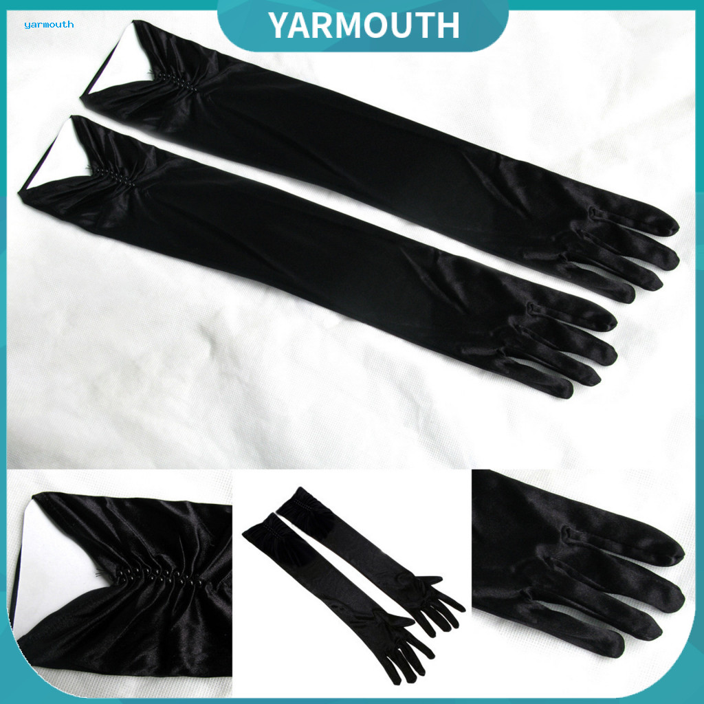 Vintage Wedding Gloves Satin Bridal 1 Pair Pleated Anti-slip Faux Pearl Decor Elegant Lady for Dance Ball Banquet Cockta