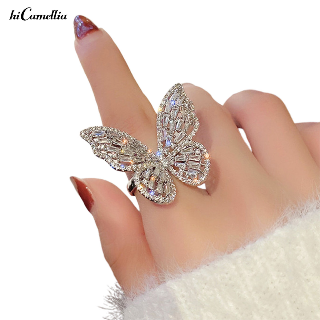 Wedding Ring Butterfly Adjustable Elegant Women’s Hollow Out Rhinestone Alloy Band for Party Banquet Jewelry – Styli
