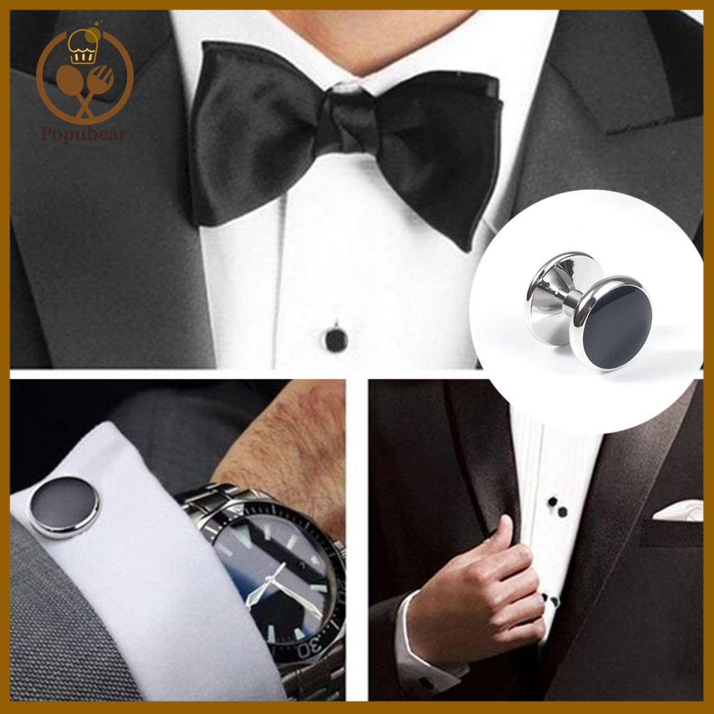 Unisex Cufflinks Men Polished Men's 1 Set and Shirt Studs for Tuxedo Business Wedding Banquet – Elegant Formal Accesso