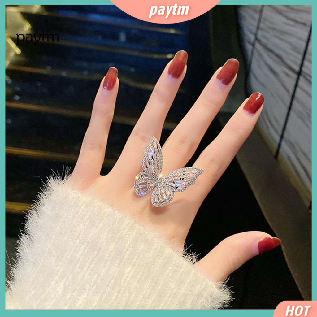 Hollow Butterfly Ring Rhinestone Elegant Women’s Out Adjustable Alloy Band for Wedding Party Banquet Jewelry – Styli
