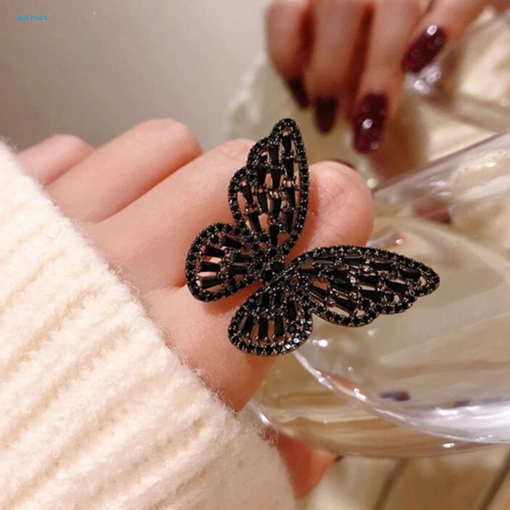 Butterfly Rhinestone Ring Hollow Elegant Women’s Out Adjustable Alloy Band for Wedding Party Banquet Jewelry – Styli