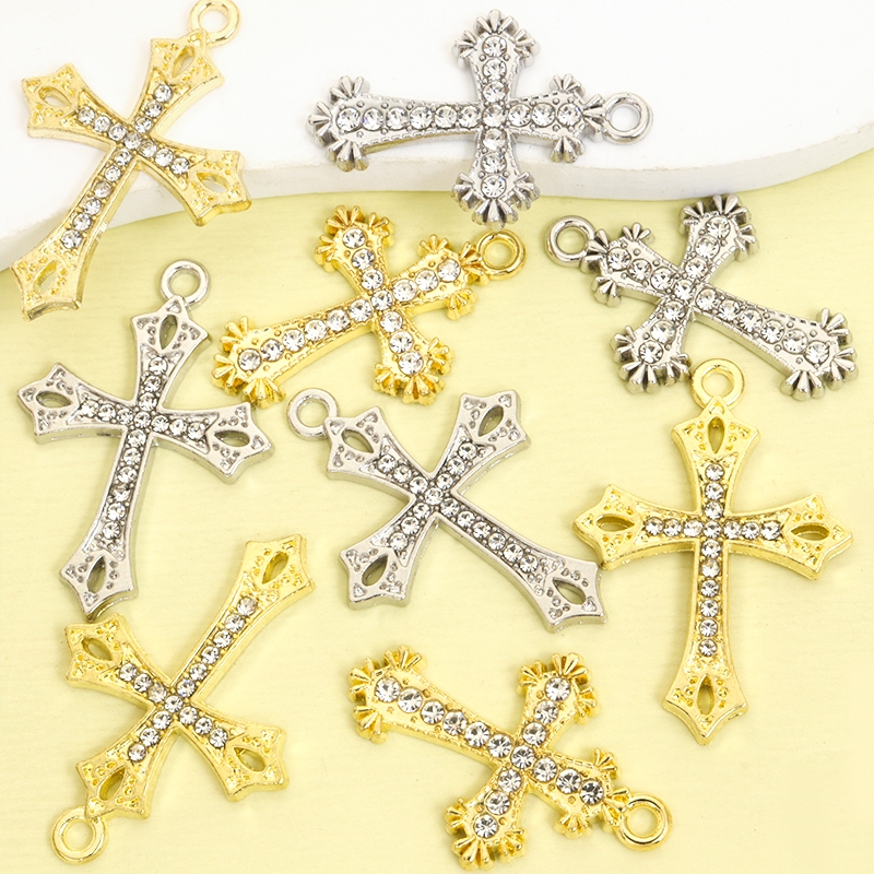 10 Peças De Strass Pop Europeus E Americanos Embutidos Delicados Amuletos De Cruz Para Colar Estilo Barroco DIY , Brinco
