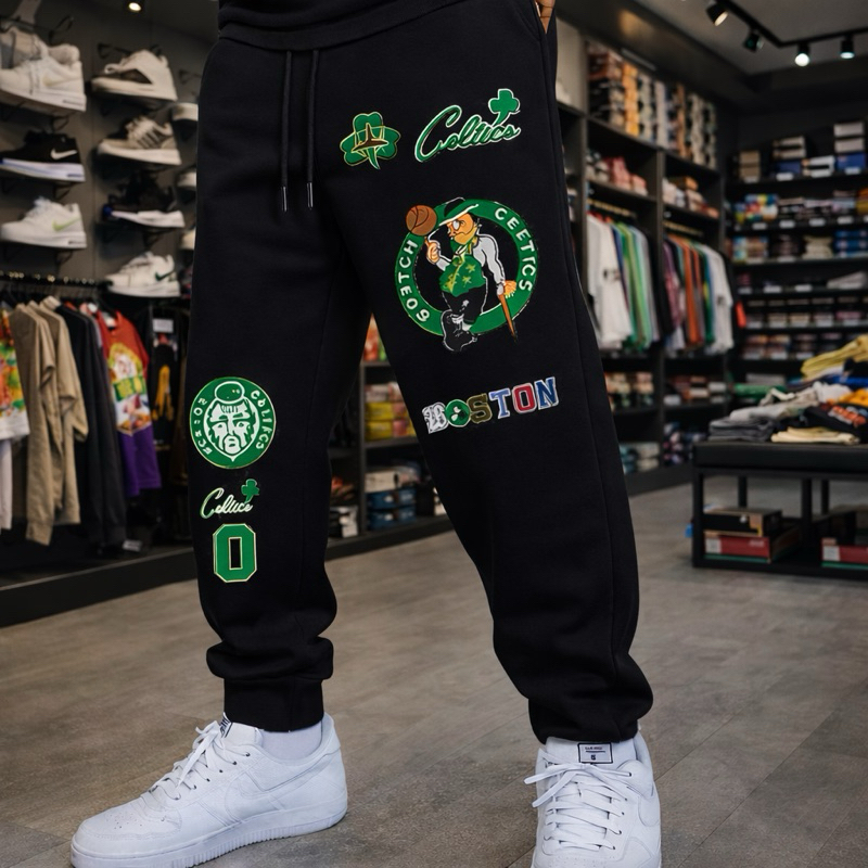 Calça Moletom Masculina Flanelada Estilo Basquete Americano Boston celtic 100% algodão caimento Perfeito