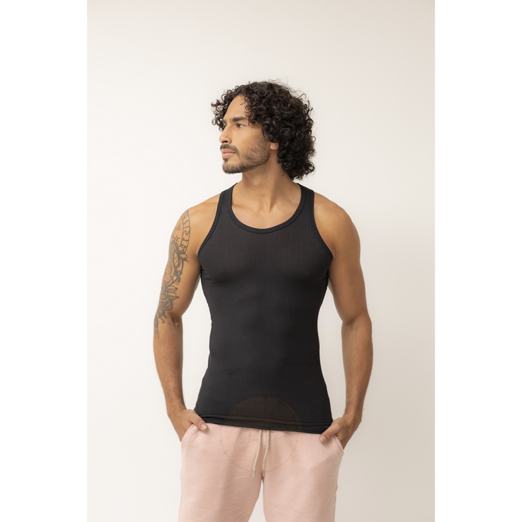KIT 2 Regatas Caneladas Masculinas Camisa Estilo Americana Básica Justa ao corpo