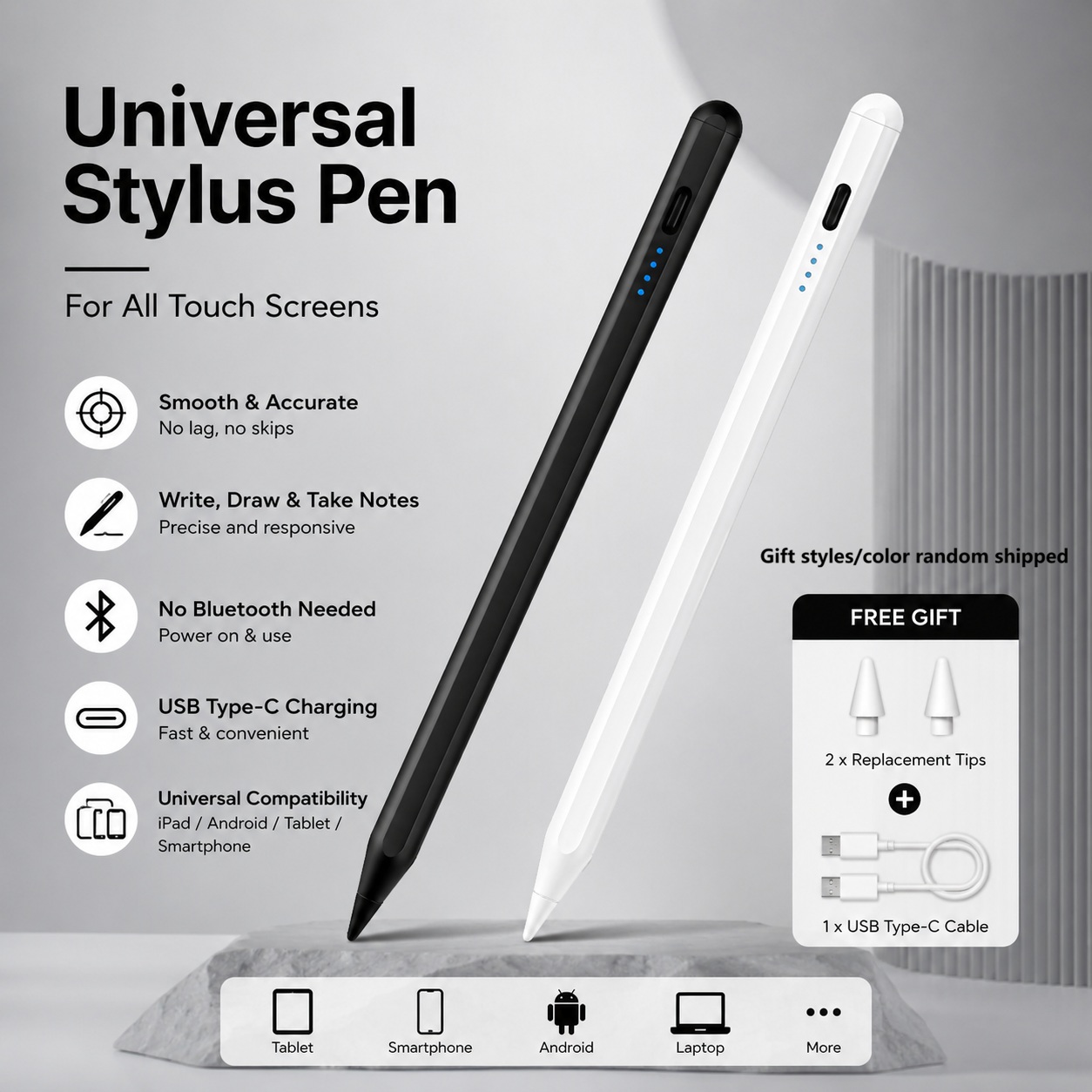 Caneta Stylus Retrátil com Clipe Universal para Android, iOS, Xiaomi, Honor. Alta precisão 2, vem com 2 pontas de