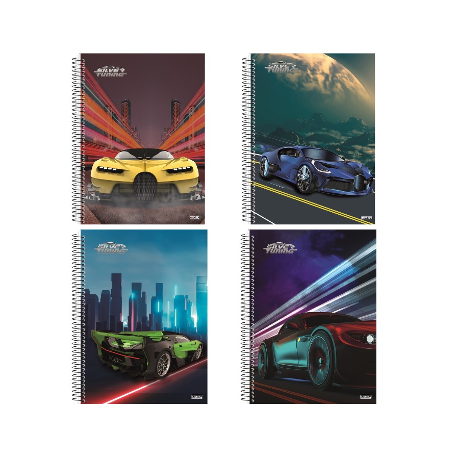 Caderno Universitário Carro 10 Matérias Silver Turning 160Fls Animativa | Veloz | Velocidade | Rapido |Material Escolar