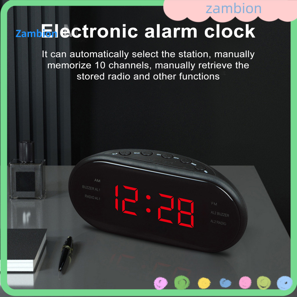 Fm/am Digital Display Alarm Clock Volume Control from 1 to 16 Led Radio with Snooze Function – Compact Electronic for