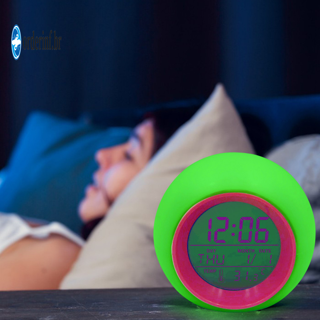 Table Clock Multifunctional Alarm Digital with Colorful Light Temperature Display Snooze Function Battery Operated for B