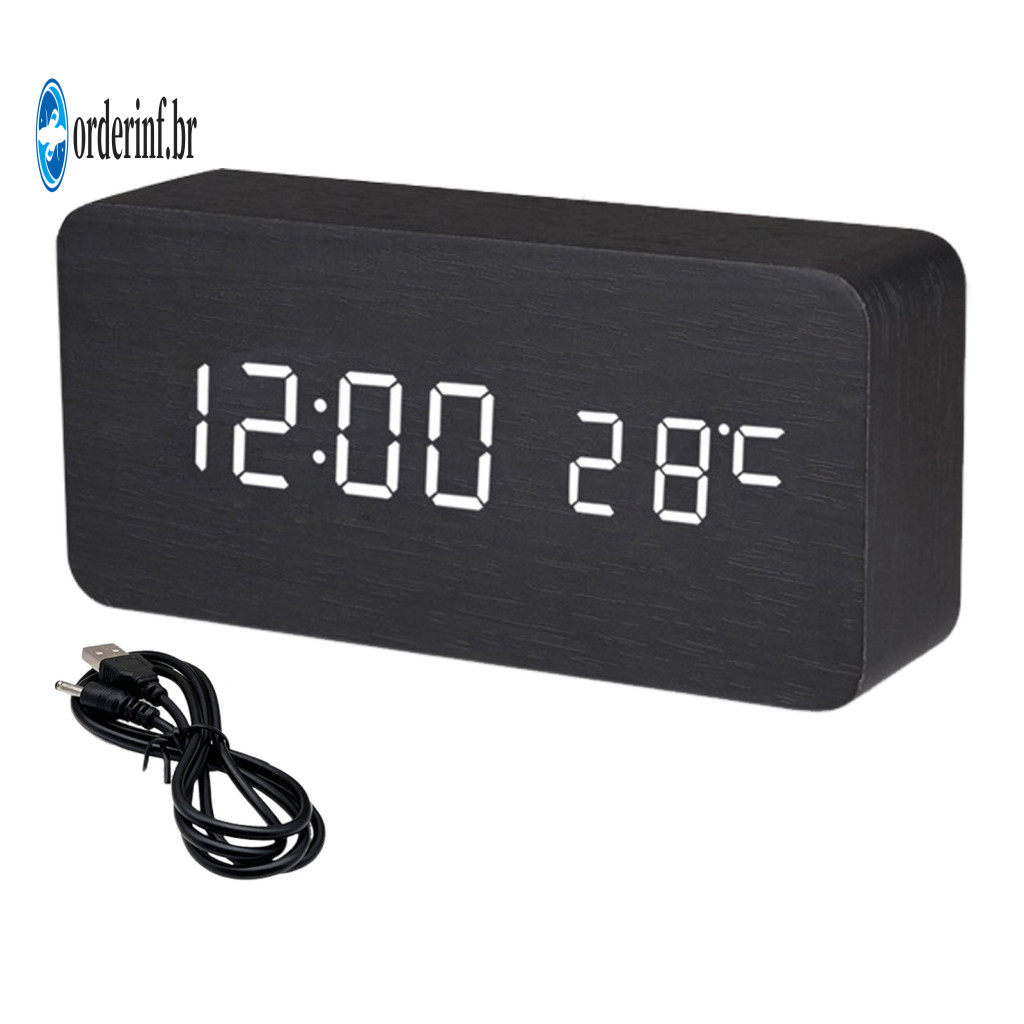 Led Display Clock Desktop Wooden Digital Alarm with Dimmable Screen Snooze Function Temperature – Easy to Read Modern