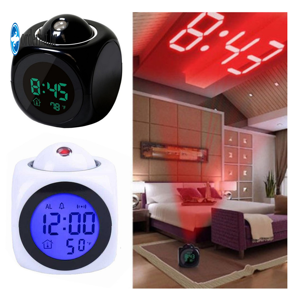 Bedside Digital Alarm Clock Projection with Temperature Display Snooze Function Usb Battery Powered Modern Desk – for