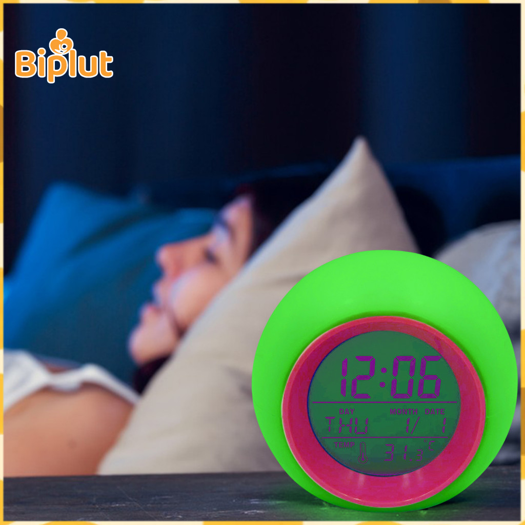 Battery Operated Clock Table Digital Alarm with Colorful Light Temperature Display Snooze Function Multifunctional for B