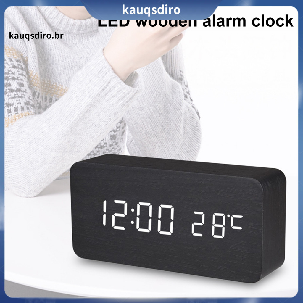 Wooden Alarm Clock Desktop Led Digital with Display Dimmable Screen Snooze Function Temperature – Easy to Read Modern