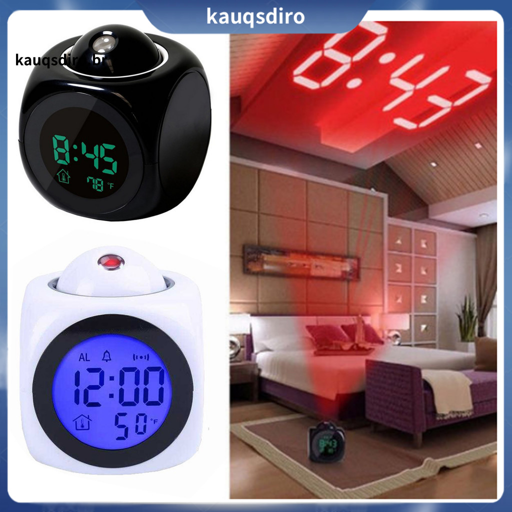 Electronic Clock Projection Alarm with Digital Temperature Display Snooze Function Usb Battery Powered Modern Desk – I