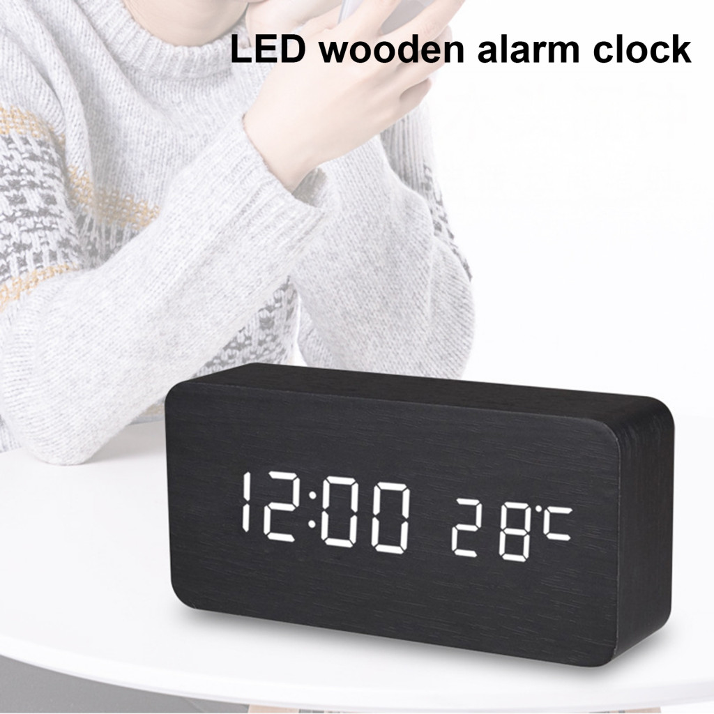 Wooden Digital Alarm Clock with Led Display Dimmable Screen Snooze Function Temperature – Easy to Read Modern Design f