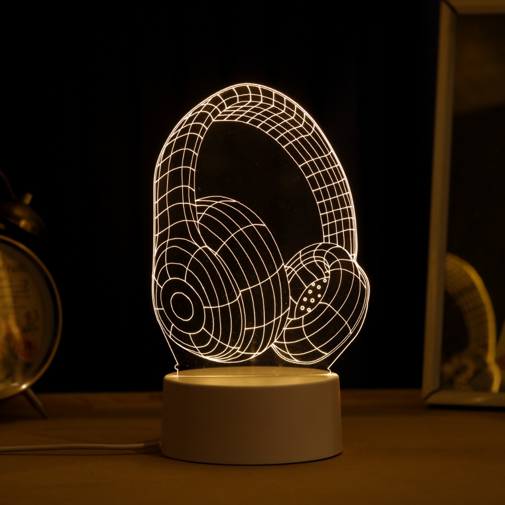 Luminária LED 3D de Mesa / Luz Noturna Presente Criativo / Decoração - fone de ouvido
