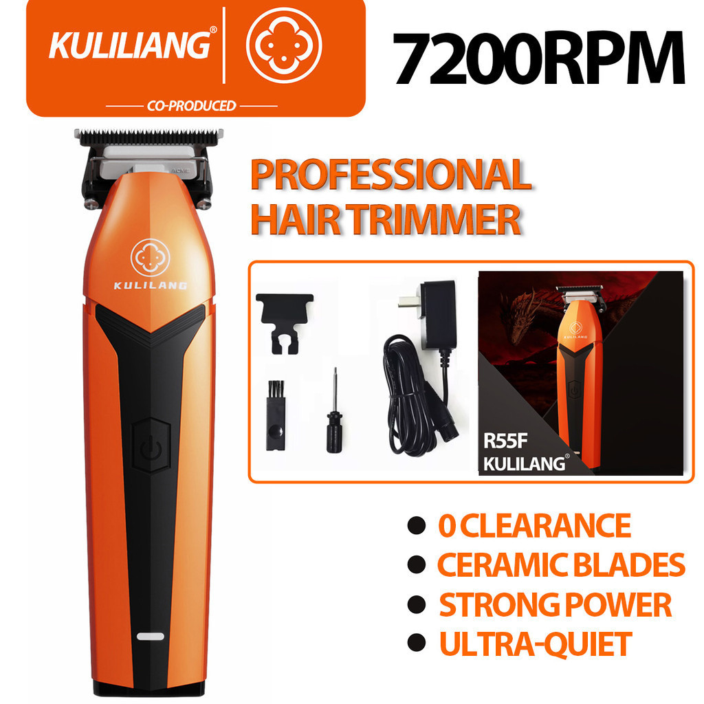 KULILANG R55F Laranja Profissional Linha Trimmer Elétrico Sem Fio Aparador De Cabelo Salão De Beleza Baixo Ruído Qualida