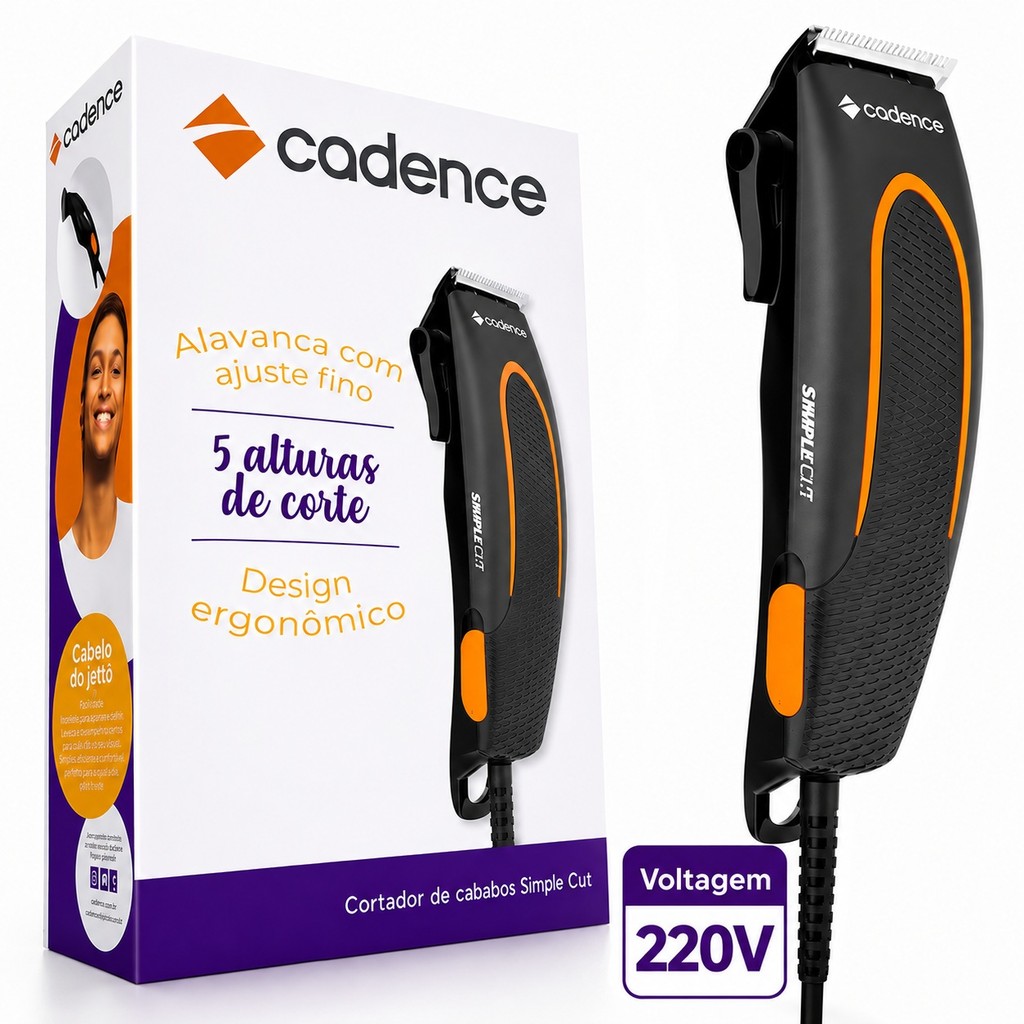 Máquina de Cortar Cabelo Cadence Simple Cut CAB181 Original 220V Preto/Laranja