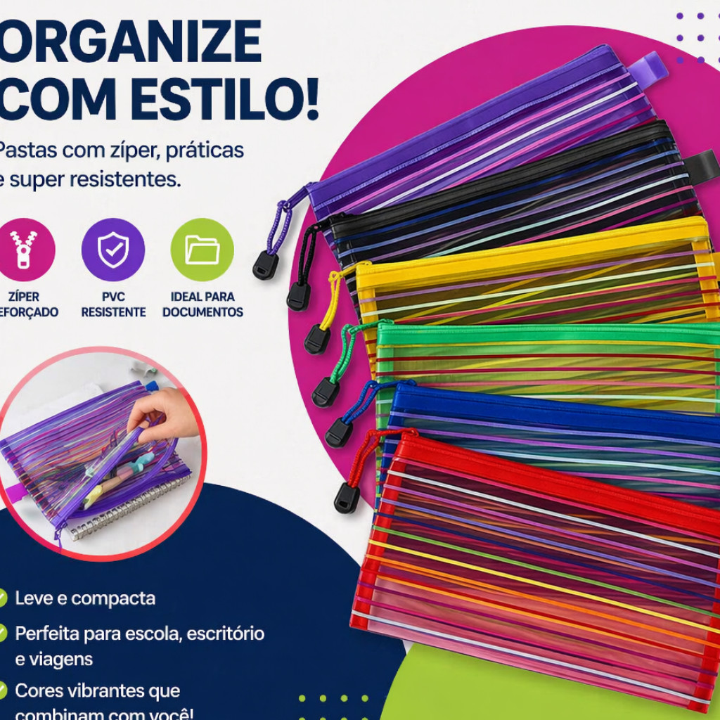 15 Pcs Estojo Multiuso Bolsinha Nylon Colorido Necessaire Estojo Transparente Escolar 12x23cm Promoção