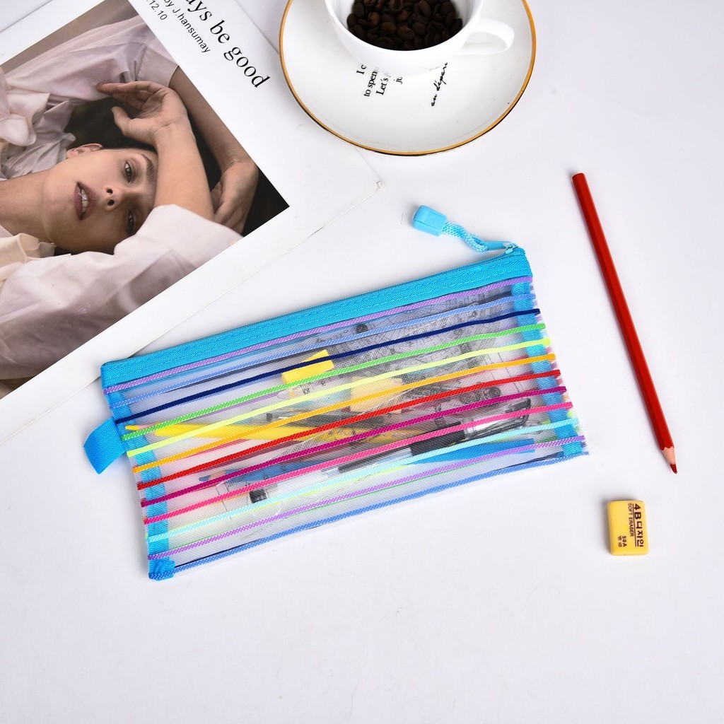 15 Peças Estojo Multiuso Bolsinha Nylon Colorido Necessaire 12x23cm Promoção