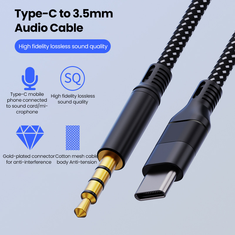 [Shopee Choice] Cabo auxiliar de alta qualidade Tipo C para conector de 3,5 mm de 4 polos para fones de ouvido Carro