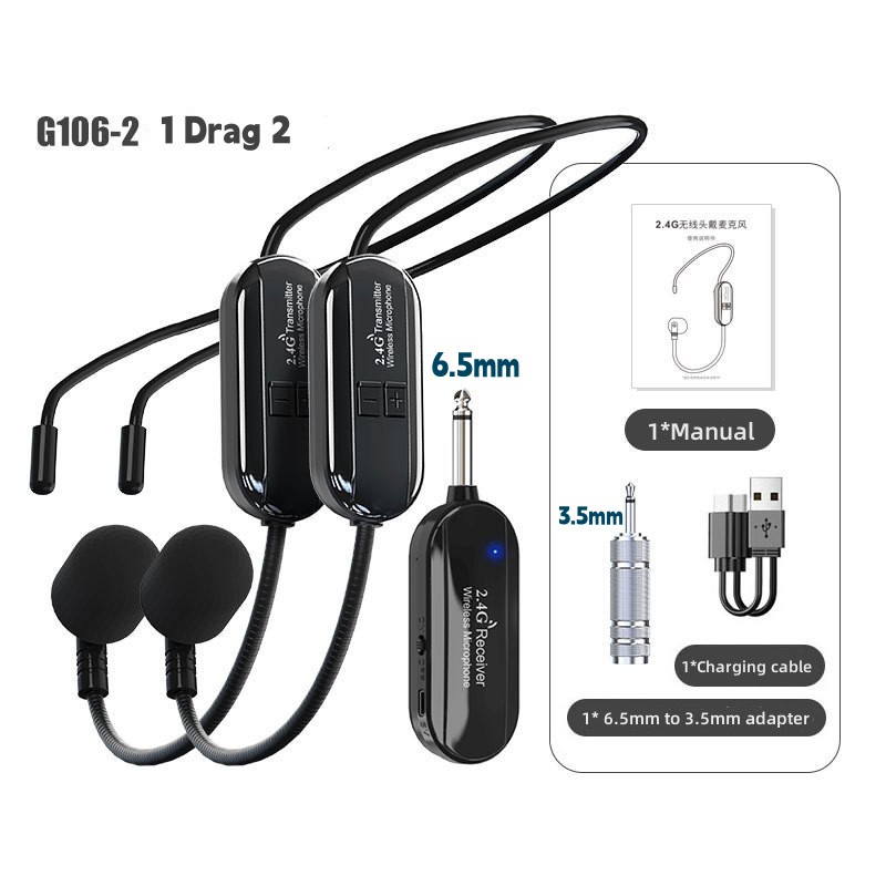 [Shopee Choice] Microfone Sem Fio 2.4G Fone De Ouvido Montado Na Cabeça/Portátil Microfones De Alcance 2 Em 1 De 160 Pés