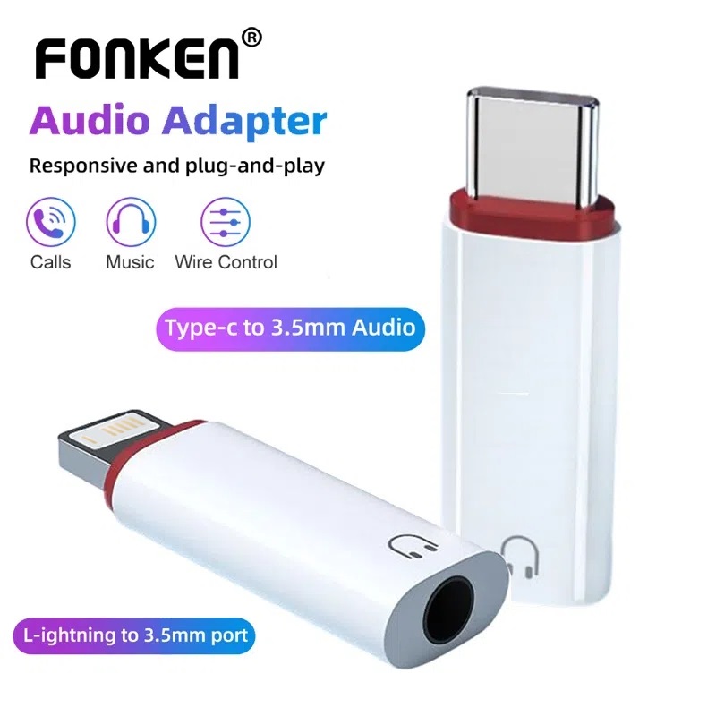 [Escolha Shopee] Adaptador Fonken de 3,5 mm para Type C/iOS, Conversor de Fone de Ouvido OTG, Adaptador de Áudio AUX
