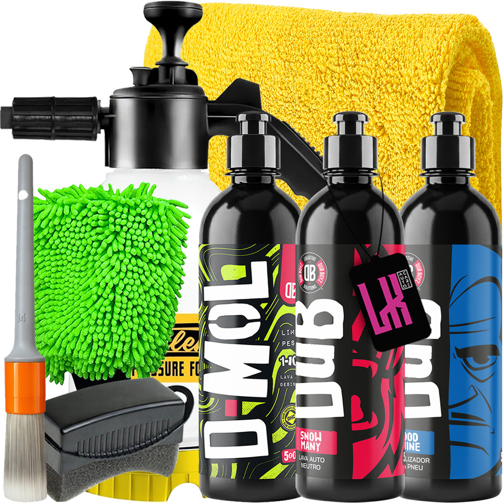 Kit Completo Lavar Carro Rapido Pulverizador 2l Espuma Shampoo Pre Lavagem Neutro Snow Many D Mol Pretinho Good Shine