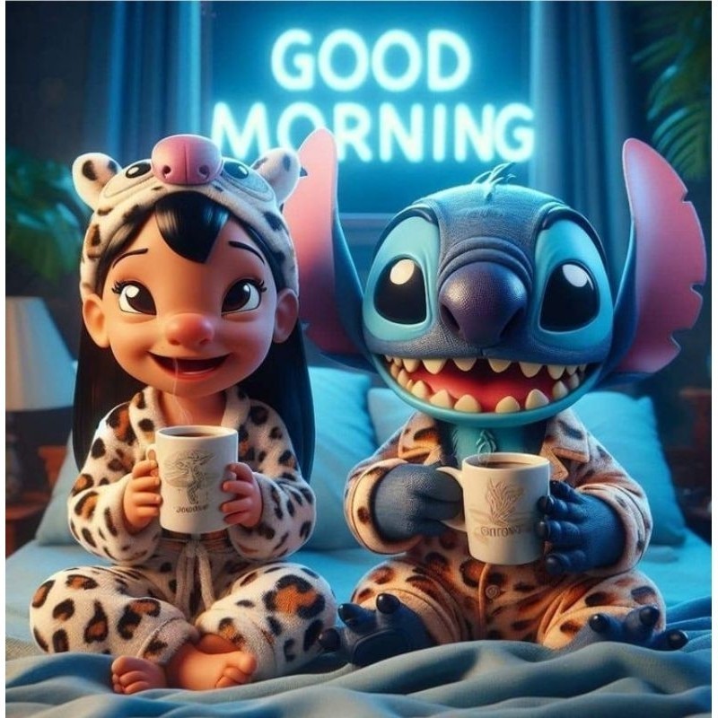 Quadro Lilo e  Sitich Good Morning Placa Decorativa MDF