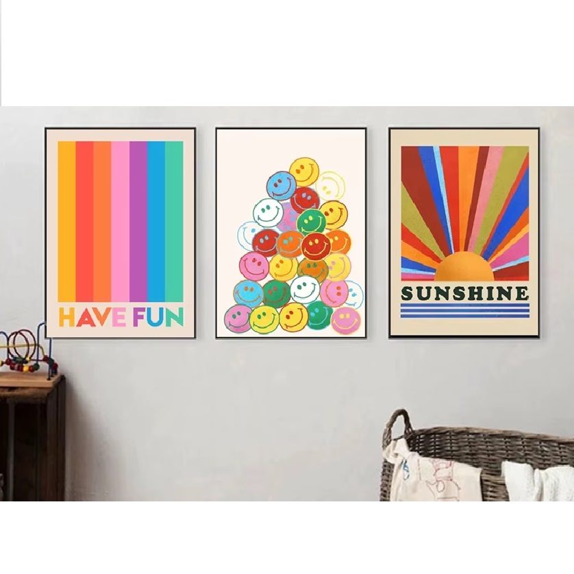 Quadros decorativos Good vibes coloridos alegres (3 peças)