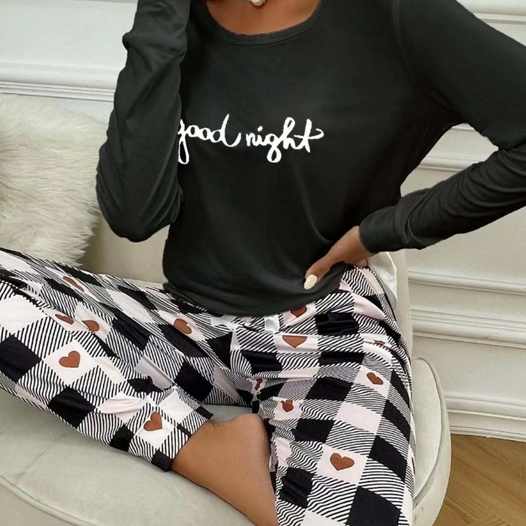 PIJAMA FEMININO C/ CALÇA XADREZ E MANGA LONGA GOOD NIGHT