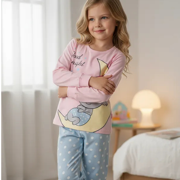 Pijama Infantil Feminino Inverno Good Night - Hey Kids Rosa Claro