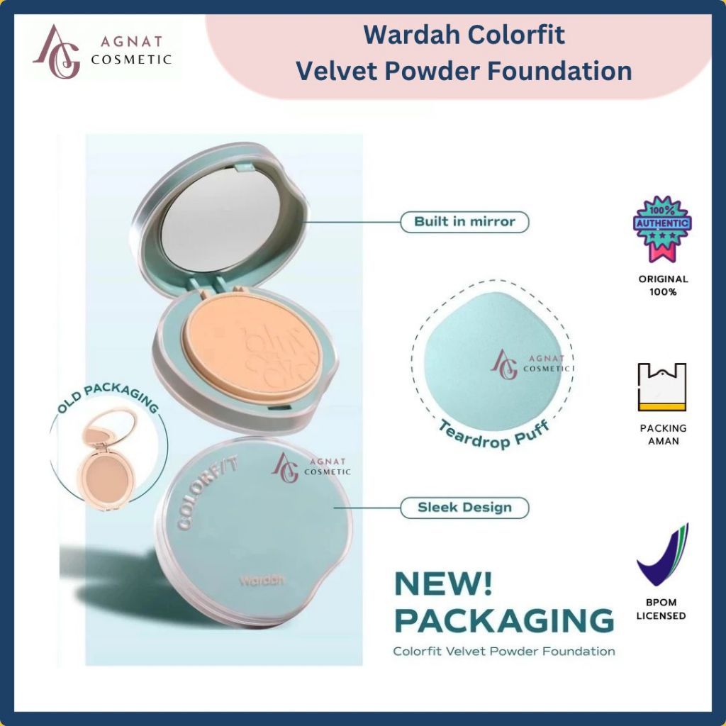 Base Em Pó De Veludo WARDAH TWC Colorfit 11 g-Bolo Bidirecional No 1 Na Indonésia , Cobertura Média A Alta , Compacto