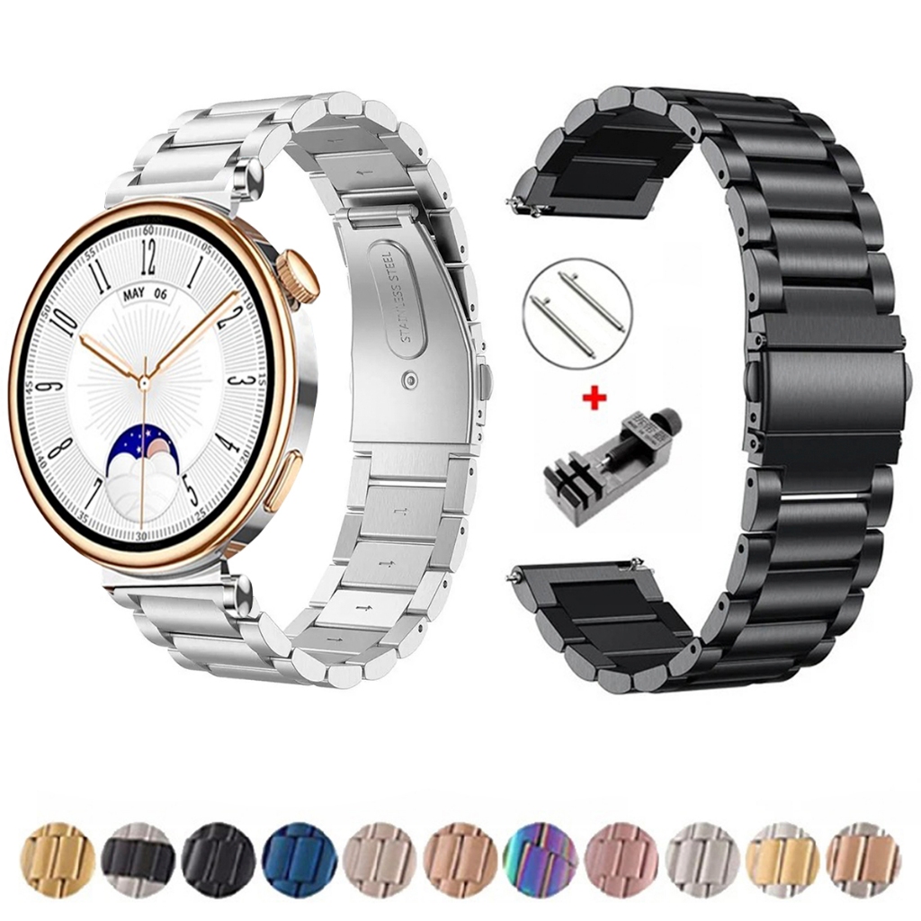 Pulseira de 18mm Metal Elos de aço inox para Smartwatch GT4 Mini de Engate Rapido
