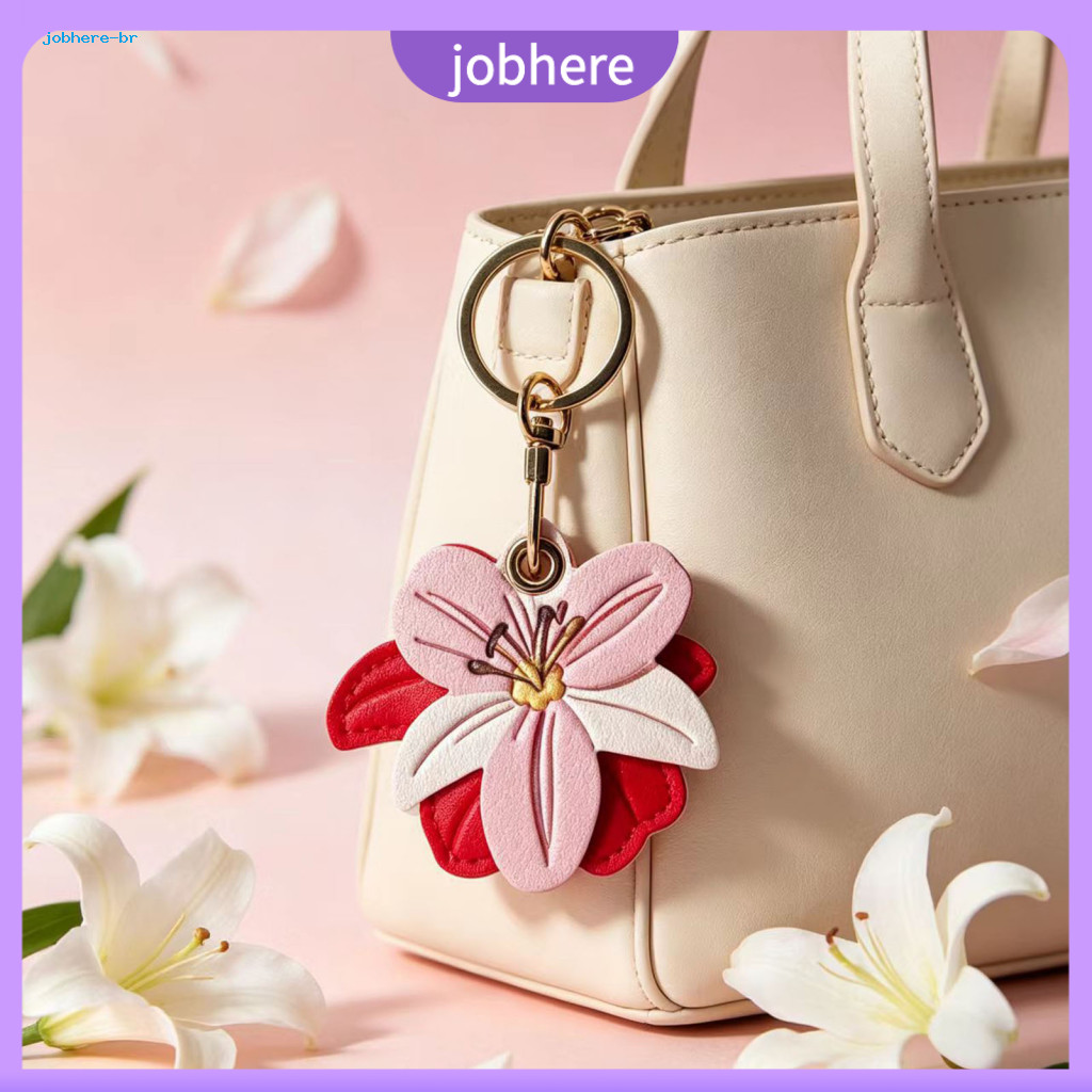 Flower Keychain Pendant Floral Bag Shape Charm Imitation Leather Access Card Holder Protective Cover Car Hanging for Wom