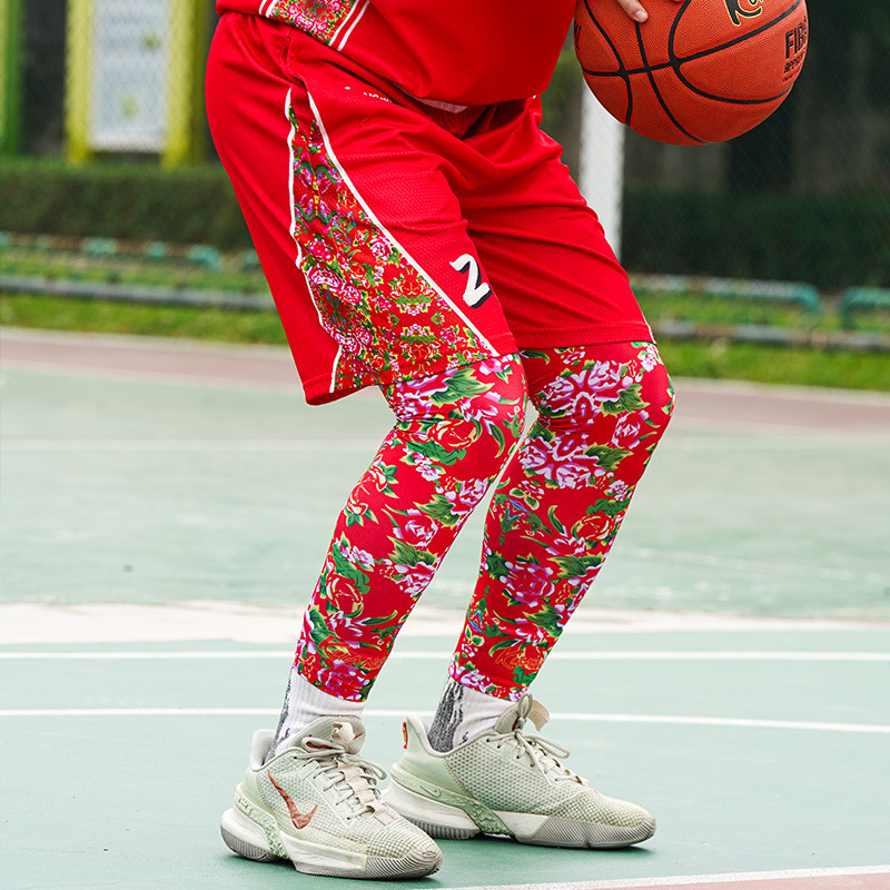 Crazy Fan Nordeste Big Flower Basquete Leggings esportivas Joelheiras Mangas de tubo longo Almofadas de panturrilha Corr