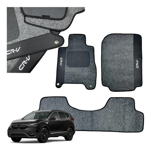 Jogo Tapete Crv Cr-v 2017 A 2023 3 Peças Em Carpete Grafite