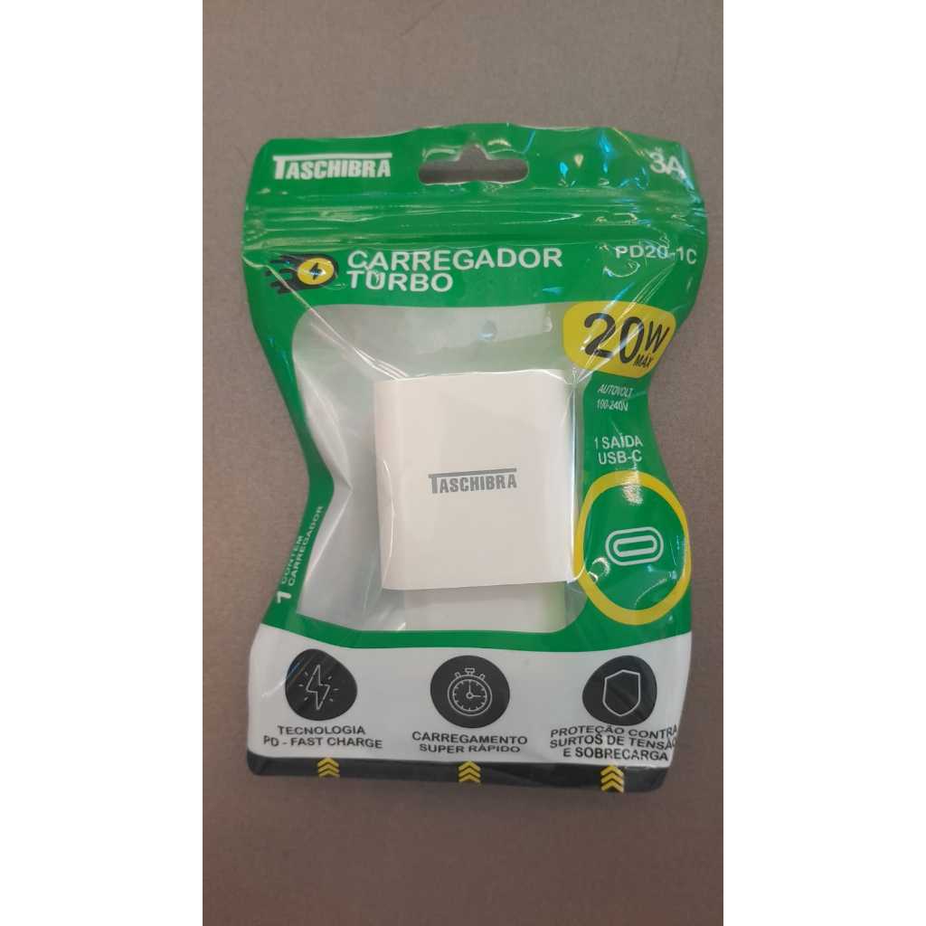 Carregador Turbo Taschibra 20W USB-C Fast Charge PD20-1C