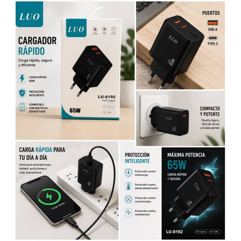 Carregador Luo Fast Cherging 65W